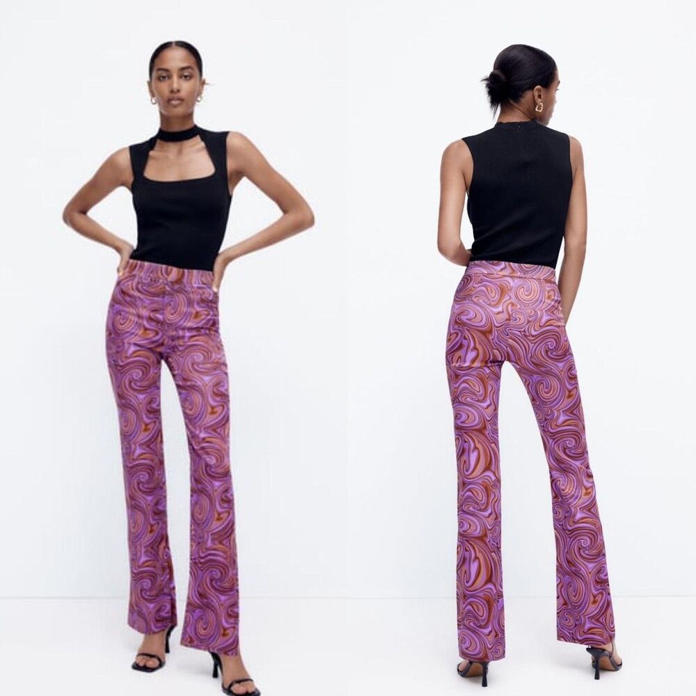 NWOT Zara Geometric Flared Leg Trouser Pants
